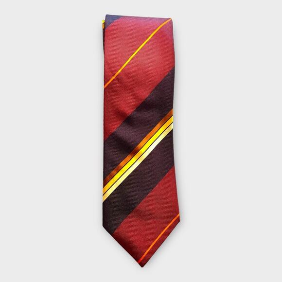 BURBERRY burgundy, eggplant, brown & gold diagonal stripe silk tie - Picture 1 of 6